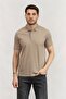 Men's Regular Fit Eagle Embroidered 100% Cotton Short Sleeve Beige Polo Neck T-Shirt