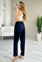 Women's Cleo High Waist Elastic Back Side Double Button Fabric Trousers - 3