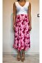 Pink Floral Print Long Skirt - Satin Long Skirt - 8