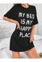 Women's Slogan Printed Comfortable Sleepwear Dress, Short Sleeve Round Neck T-Shirt Dress, Comfortable Night - 3