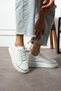 White Lace-Up Gold Stripe Detailed Women's Sports Shoes Sneakers - 3