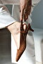 Sole Pointed Toe Single-Strap Buckled Dark Brown Suede Heeled Women's Shoe - 3