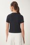 Women's Black Heart Embroidered Ribbed Knitted T-Shirt Zv00289 - 5