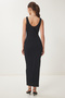 Women's Black V-Neck Midi Knitted Dress Ub00378 - 5