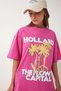 Women's Dark Pink Oversize Printed Knitted T-Shirt Jh00054 - 4