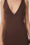 Women Brown V Neck Midi Knitted Dress Ub00378 - 5