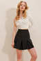 Women's Black High Waist Wide Pleated Woven Mini Skirt ALC-X10166 - 3