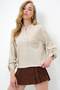 Women's Stone Wide Cut Front Buttoned Single Pocket Crop Blouse Alc-X13877