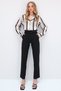 Women's Black Double Pocket Pleated Waist Belted Straight Fit Trousers ALC-X8177