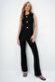 Women's Black Crew Neck Gold Buttoned Ottoban Blouse and Spanish Flare Pants Set Alc-X13981 - 6
