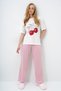 Women's Pink Crew Neck Printed T-Shirt and Solid Color Trousers Pajama Set Pjm-X13883 - 4
