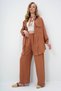 Brown Double Pocket Safari Jacket and Wide Leg Aerobin Trousers Set with Elastic Waist Ymx8448 - 5