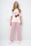 Women's Pink Crew Neck Printed T-Shirt and Solid Color Trousers Pajama Set Pjm-X13883