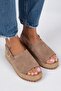 Penny Women's Genuine Leather Buckled Belted Taupe Sandals