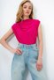 Women's Fuchsia Stand Collar Shoulder Draped Sleeveless Sandy Blouse Alc-X10021 - 3