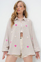 Women's Beige Süzene Heart Embroidered Oversize Muslin Linen Shirt Alc-X13791 - 3