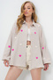 Women's Beige Süzene Heart Embroidered Oversize Muslin Linen Shirt Alc-X13791 - 5