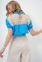 Women's Cobalt Blue Elastic Waist and Sleeves Back Lace Embroidered Aerobin Crop Shirt Alc-X13890