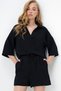 Women's Black Polo Neck Aerobin Blouse and Shorts Set Alc-X13947 - 2