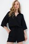 Women's Black Polo Neck Aerobin Blouse and Shorts Set Alc-X13947 - 4