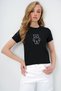 Women's Black Crew Neck Teddy Bear Embroidered Ottoban Crop T-Shirt Alc-X13917 - 3