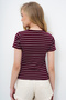 Women's Burgundy Crew Neck Striped T-Shirt Alc-X13919 - 5