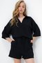 Women's Black Polo Neck Aerobin Blouse and Shorts Set Alc-X13947 - 3