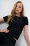 Women's Black Crew Neck Pearl Studded Ottoban Crop Blouse Alc-X13918 - 3