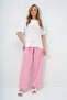 Women's Knitted Pajama Set with Basic T-Shirt and Striped Pants with Plover-Pomegranate Text Print Pjm-X13920 - 5