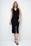 Women's Black Deep V-Neck Accessory Front Slit Ottoban Dress Alc-X13966 - 2