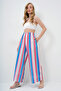 Women's Pink Blue Double Pocket Line Patterned Wide Leg Summer Trousers Alc-X14142 - 4