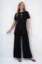Women's Black Crew Neck Gold Button Detail Slit Pleated Blouse and Pants Set Alc-X14138 - 5