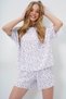 Women's Micro Floral Purple V-Neck Cotton Micro Print T-Shirt and Shorts Pajamas Set Pjm-X13894