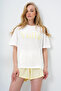 Butter Yellow Front Text Printed Cotton Basic T-Shirt and Shorts Combed Cotton Bottom Top Set Pjm-X13902 - 2