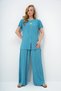 Mint Green Crew Neck Gold Button Detail Slit Pleated Blouse and Pants Set Alc-X14138 - 3