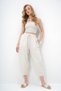 Women's Ecru Front Stitching Detailed 4-Pocket Shalwar Cut Woven Linen Trousers Alc-X14050 - 5