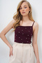 Women's Burgundy Square Collar Trok Stone Pocketed Rope Strap Blouse Alc-X13884 - 2