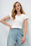 White Front and Back V-Neck Openwork Summer Knitwear Blouse Alc-X14147 - 4