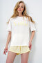 Butter Yellow Front Text Printed Cotton Basic T-Shirt and Shorts Combed Cotton Bottom Top Set Pjm-X13902 - 3