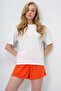 Women's Orange Cotton Basic T-Shirt and Tie-Up Shorts Combed Cotton Bottom Top Set Pjm-X13904 - 4
