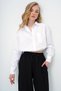 Women's White Wide Cuff Elastic Waist Crop Poplin Shirt Alc-X13963 - 2