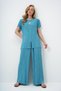 Mint Green Crew Neck Gold Button Detail Slit Pleated Blouse and Pants Set Alc-X14138