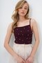 Women's Burgundy Square Collar Trok Stone Pocketed Rope Strap Blouse Alc-X13884 - 3