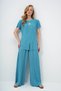 Mint Green Crew Neck Gold Button Detail Slit Pleated Blouse and Pants Set Alc-X14138 - 6