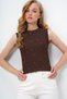 Women's Brown Crew Neck Pearl Studded Summer Crop Blouse Alc-X14113 - 4