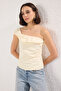 Light Beige Stone Single Shoulder Slim Fit Woven Blouse Twoss25Bz00522 - 2