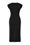 Siyah Düz Büzgü / Drape Midi Büzgü Drape Detaylı Kruvaze Yaka  Örme Elbise TWOSS25EL00098 - 7