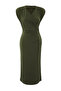 Haki Düz Büzgü / Drape Midi Büzgü Drape Detaylı Kruvaze Yaka  Örme Elbise TWOSS25EL00098 - 6