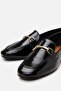Women's Leather Black Buckle Loafer - 6
