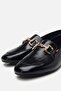 Women's Leather Black Buckle Loafer - 3